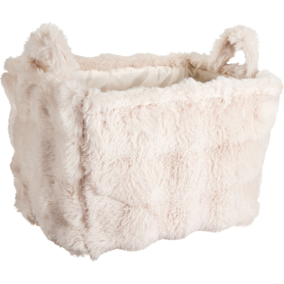 Koszyk beżowy ze sztucznego pluszowego futra 40x30x28 cm PLYS