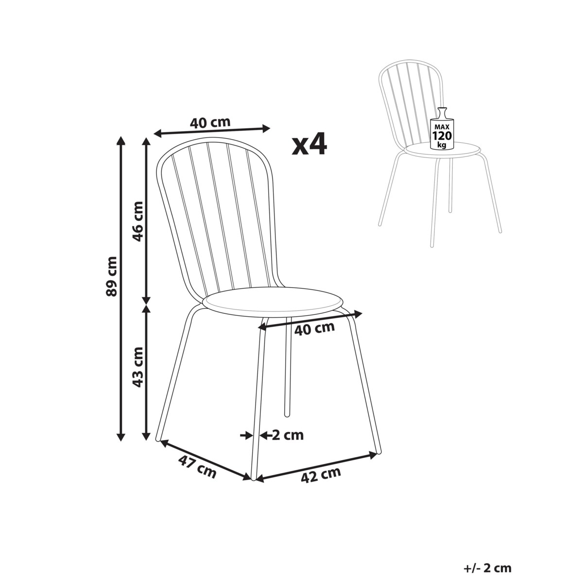 Zestaw 4 krzeseł ogrodowych metalowy jasnoniebieski CALVI