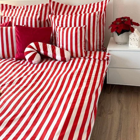 Pościel bawełniana 140x200 cm Pasy Czerwone walentynkowa Szyte w Polsce