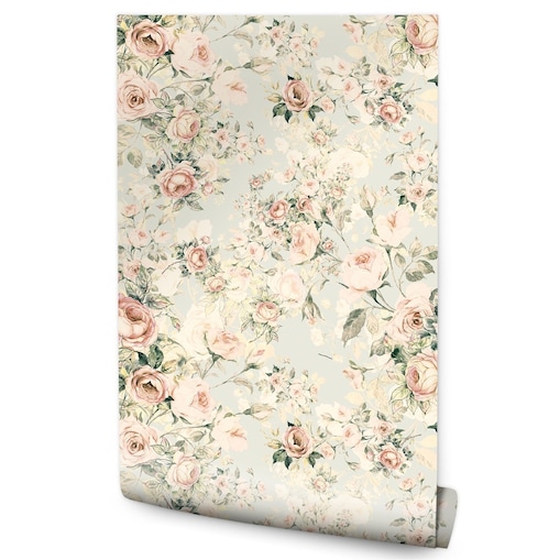 Tapeta Pastelowe RÓŻE Kwiaty Liście