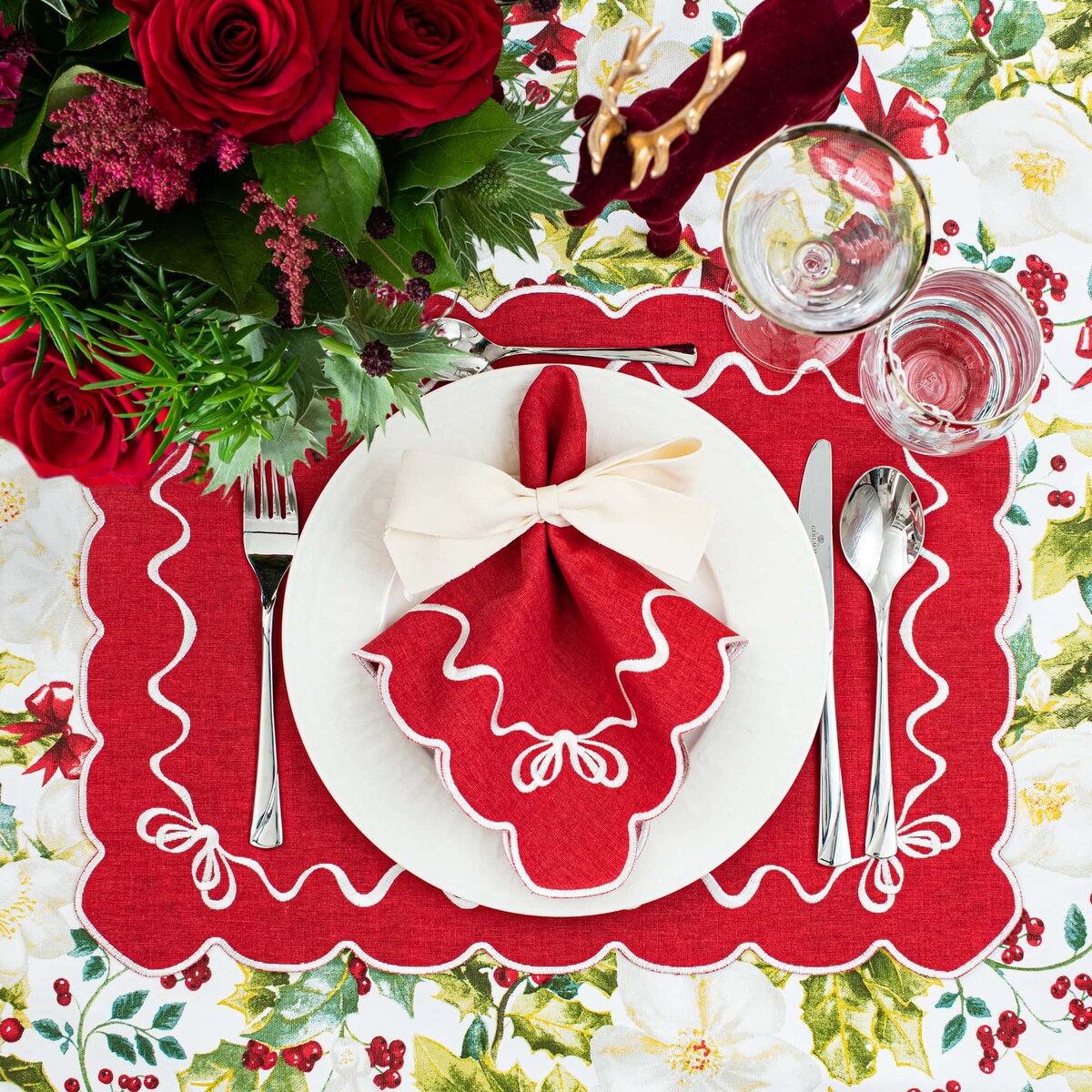 Haftowane podkładki White Christmas Bows