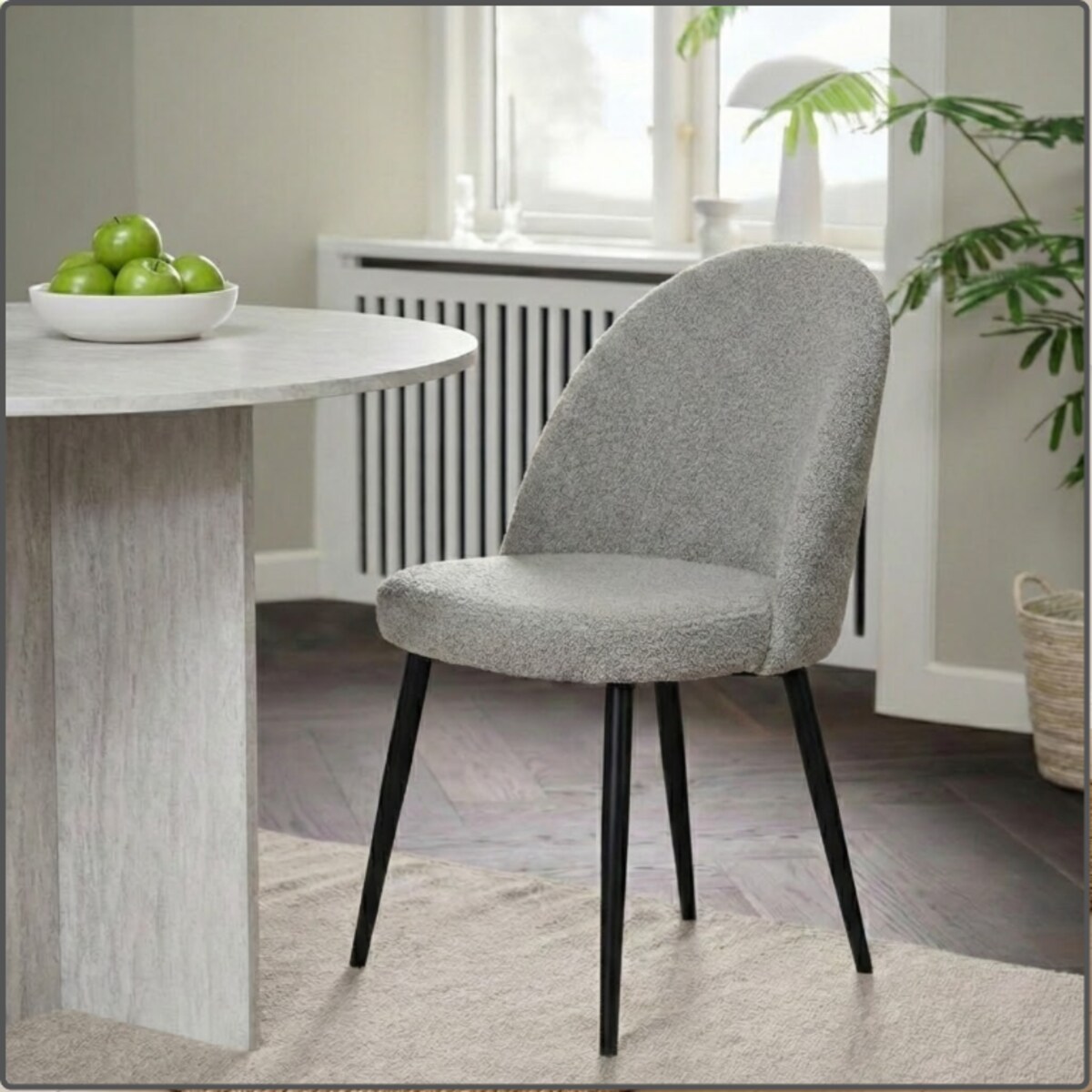 Krzesło tapicerowane boucle do salonu jadalni nowoczesne wygodne stylowe szare