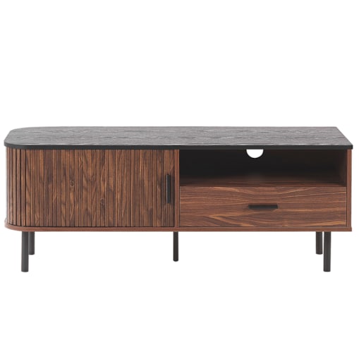 Szafka RTV ciemne drewno z czarnym JOSE