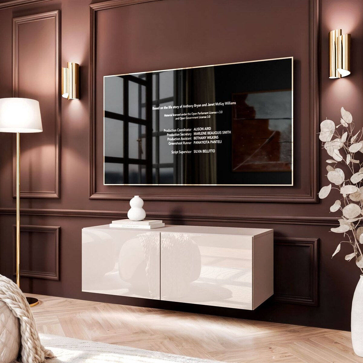 Szafka RTV COLGANTE 100 kaszmir wysoki połysk, oświetlenie LED