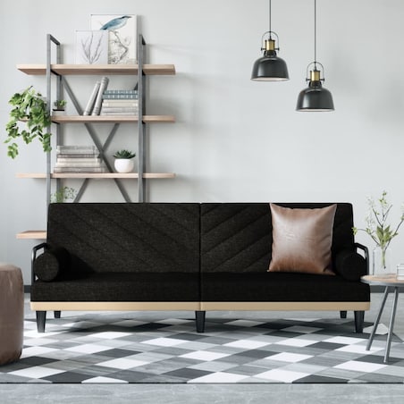 vidaXL Rozkładana kanapa z podłokietnikami, czarna, obita tkaniną