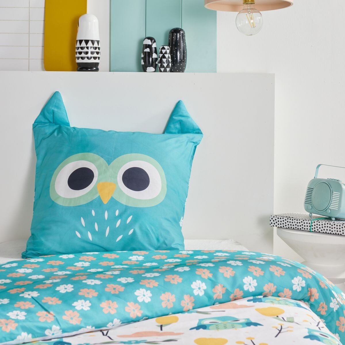 Komplet pościeli dziecięcej z uszkami 140x200 cm MATTINA sowa
