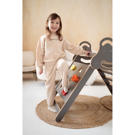 Drabinka Pikler ŚCIANKA WSPINACZKOWA + DUŻA zjeżdżalnia DRABINKA - szara