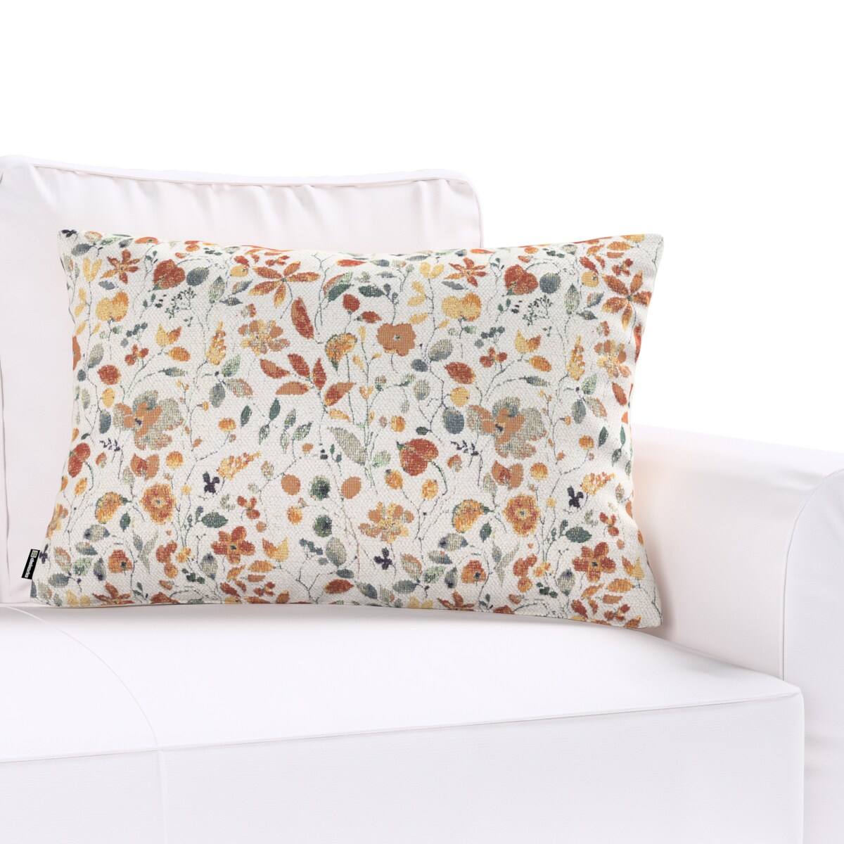 Poszewka Kinga na poduszkę prostokątną 47x28 pomarańczowo-zielone kwiaty na kremowym tle