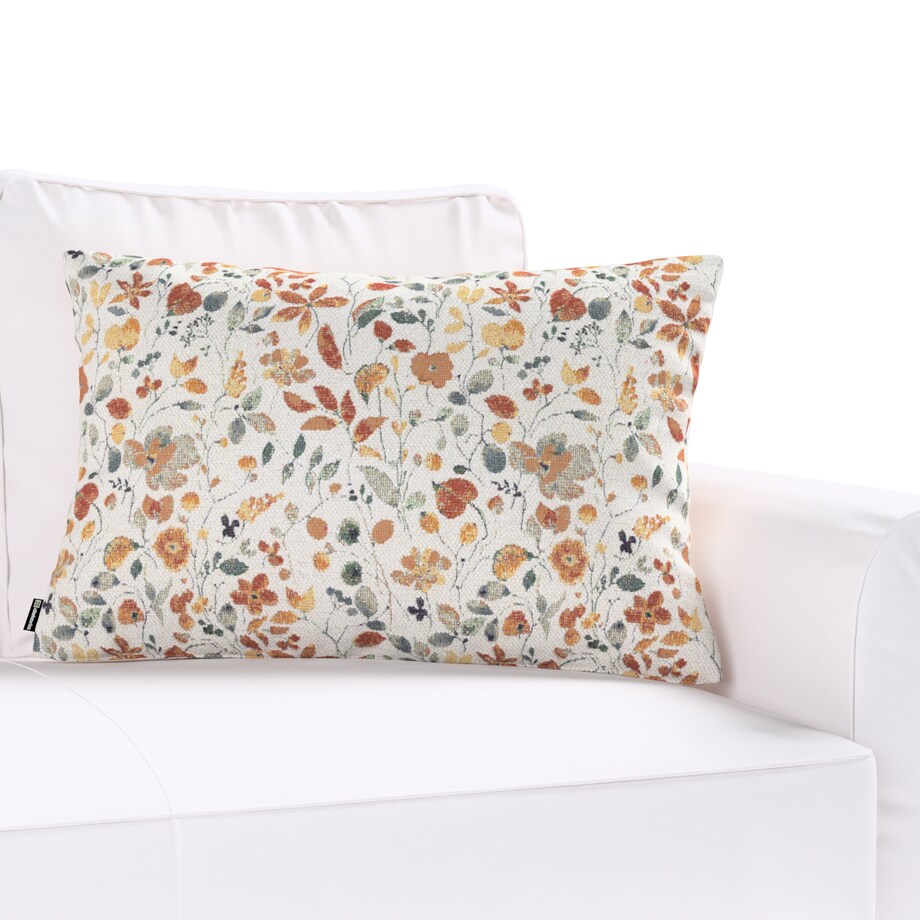 Poszewka Kinga na poduszkę prostokątną 47x28 pomarańczowo-zielone kwiaty na kremowym tle