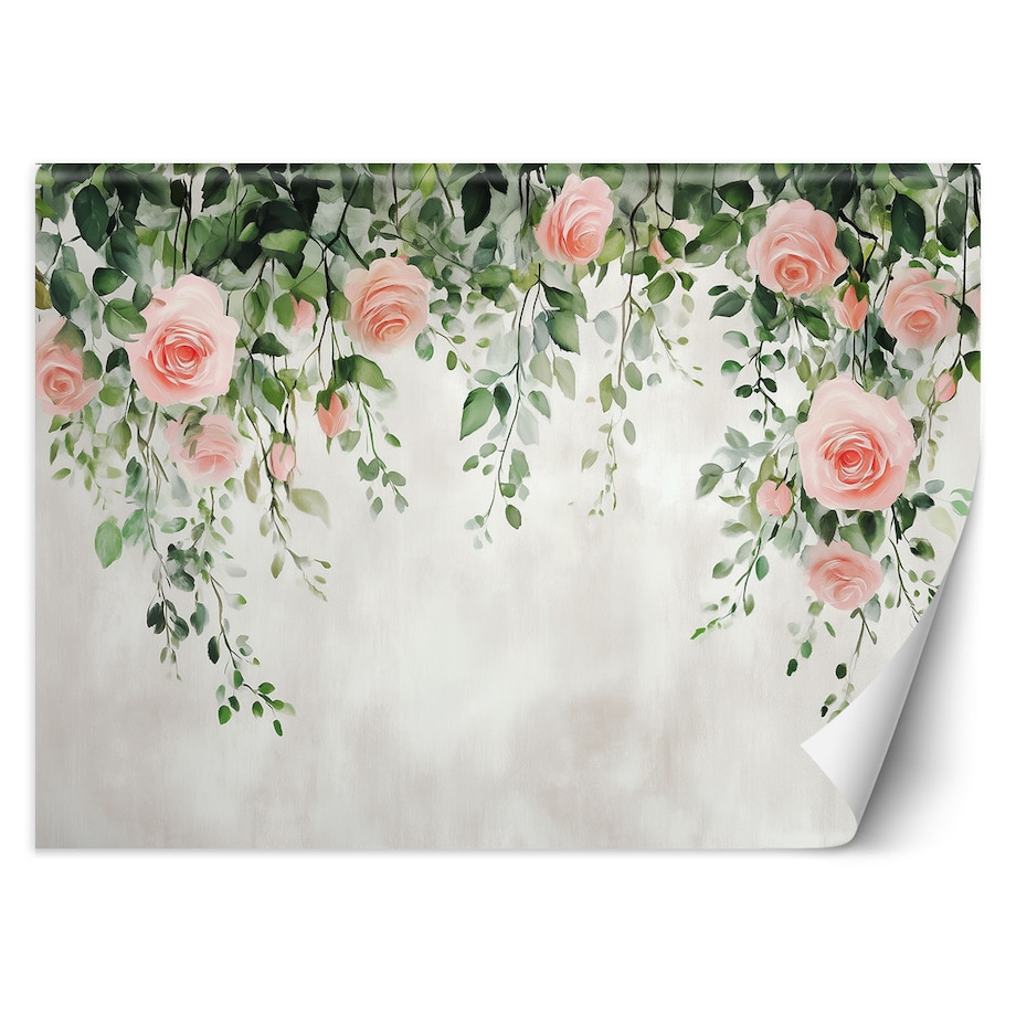 Fototapeta, Wiszące róże kwiaty zielone liście beton 350x245