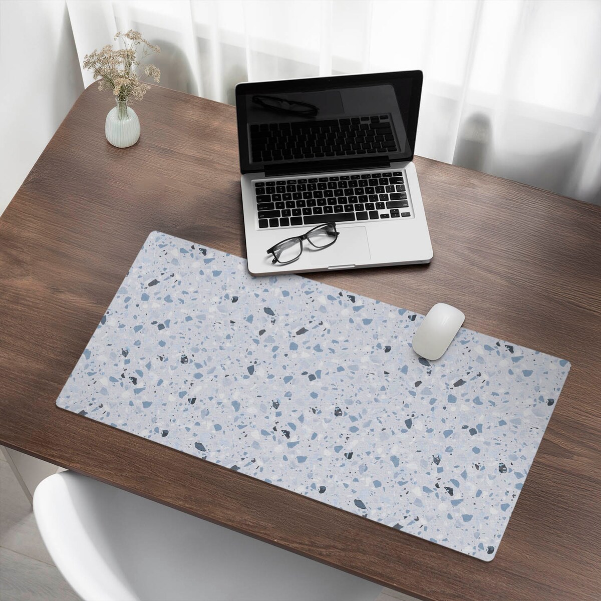 Niebieska mata na biurko Mozaika terrazzo, 90x45 cm