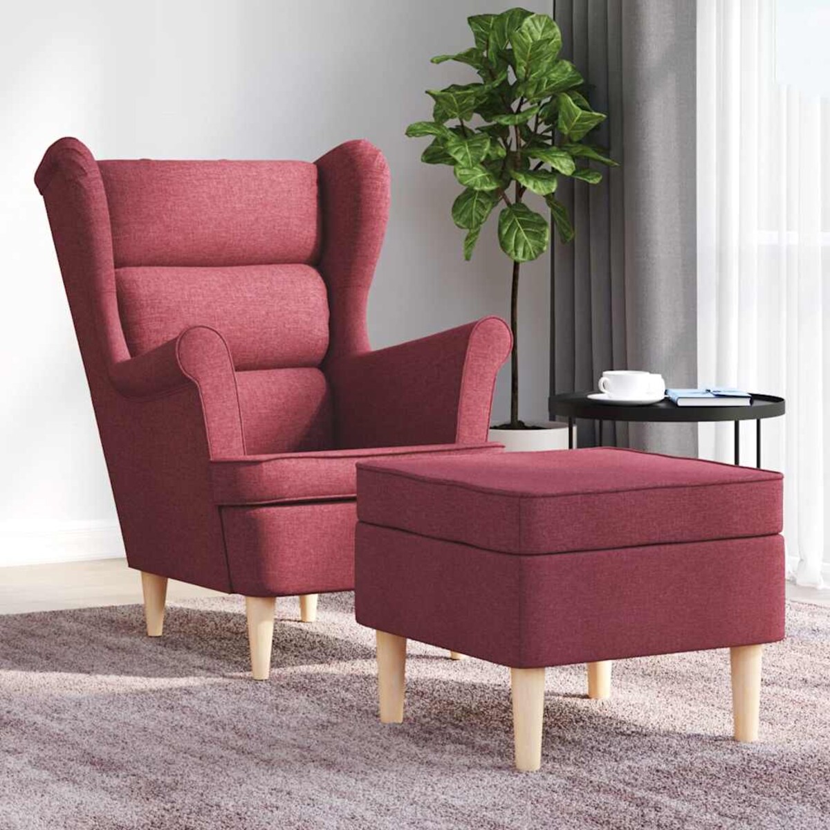 vidaXL Fotel z podnóżkiem, winna czerwień, tapicerowany tkaniną