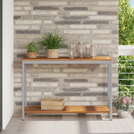 vidaXL Stół ogrodowy Naturalny i Szary 35x110x75 cm z litego drewna i stali