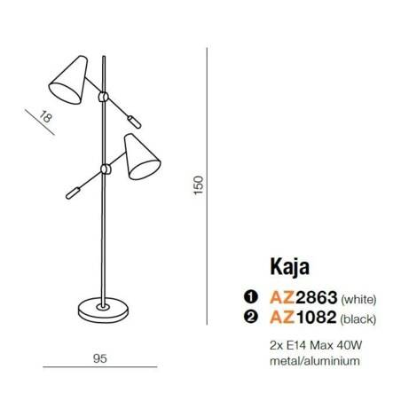Lampa podłogowa Kaja AZ2863 Azzardo metal regulowana biała
