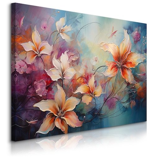 Obraz Na Płótnie Malowane Dzikie Kwiaty Abstrakcja Do Sypialni 120x80cm