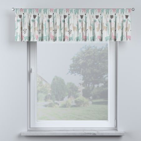 Lambrekin na taśmie marszczącej 260x40 pastelowe lamy na jasnoszarym tle