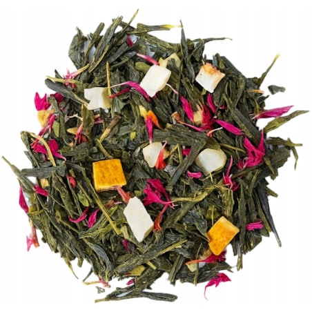 Herbata zielona MONTICELLO papaja bławatek skórka pomarańczy upominek 120g - herbata liściasta sypana mieszanka napar susz