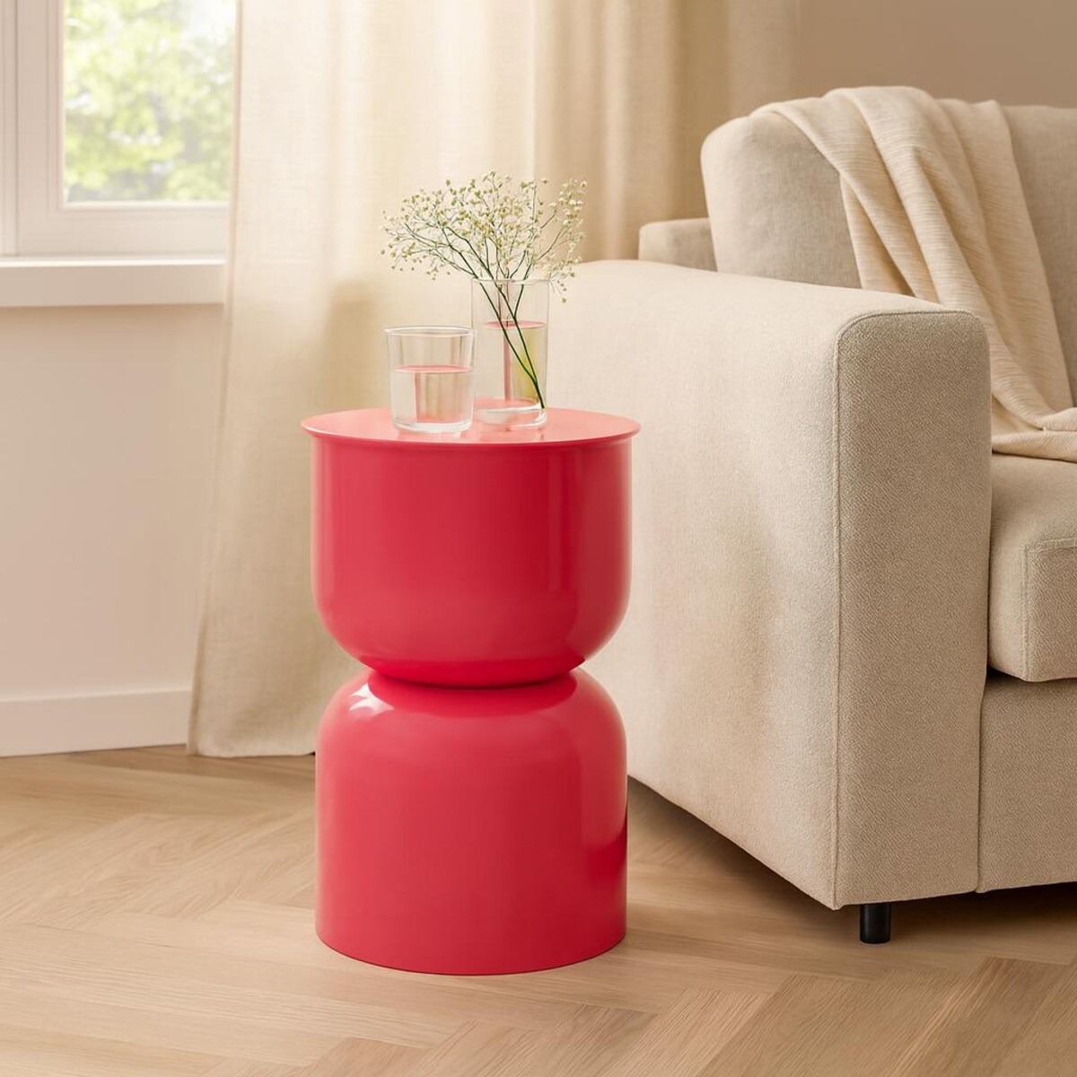 Stolik pomocniczy OYI, metalowy, fuksja, Ø 31x46 cm