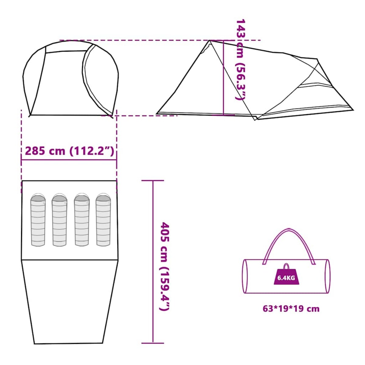 vidaXL Namiot turystyczny, 4-os., biały, zaciemniany, wodoszczelny