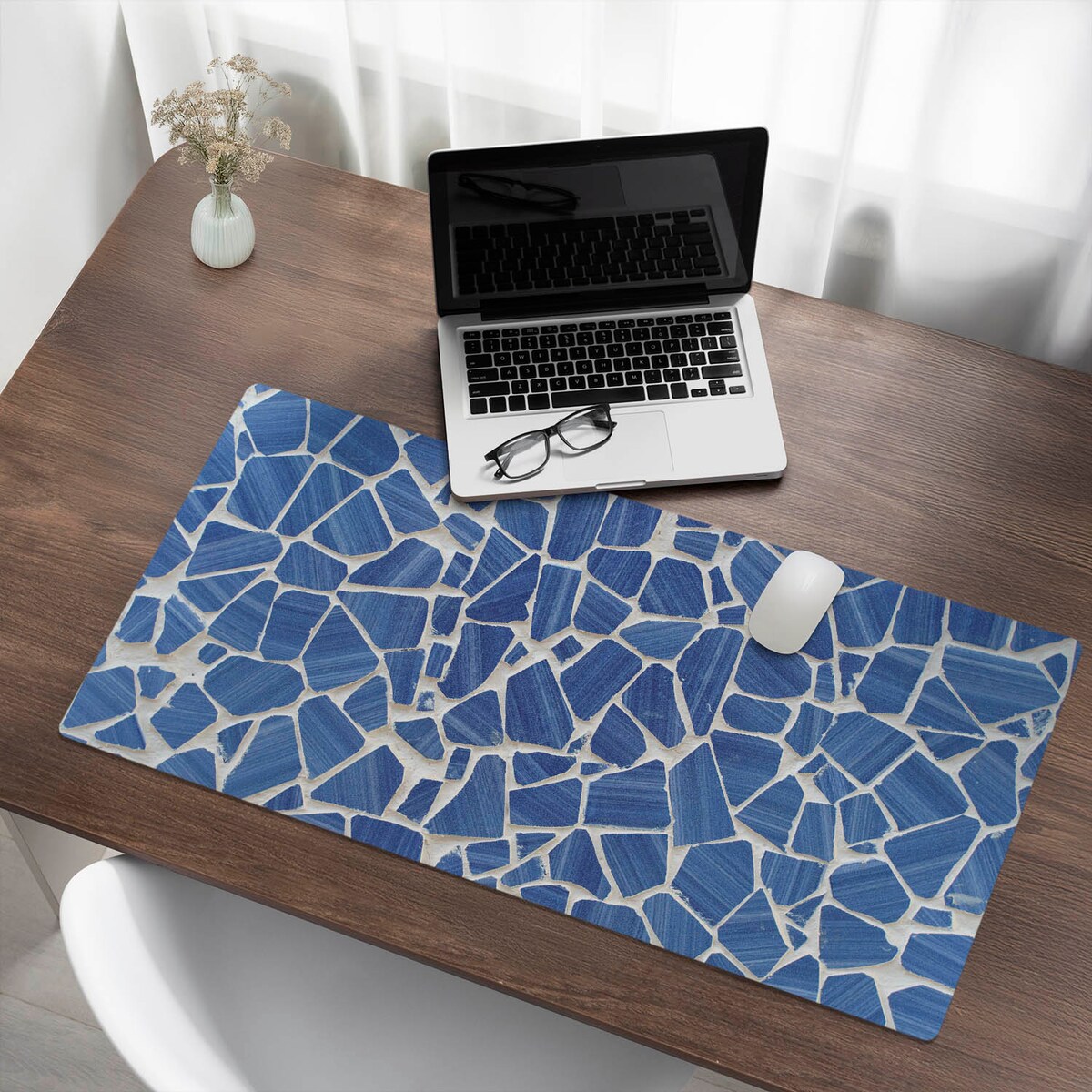 Niebieska mata na biurko Mozaika z fragmentów, 100x50 cm