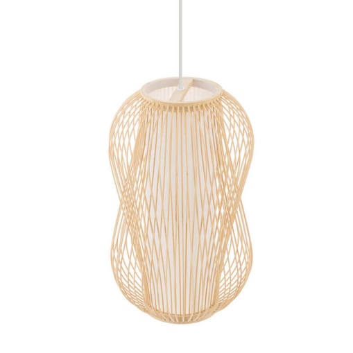 Drewniana wisząca lampa Puket 11161 Nowodvorski japandi kratka pleciona bambusowa metalowa biała