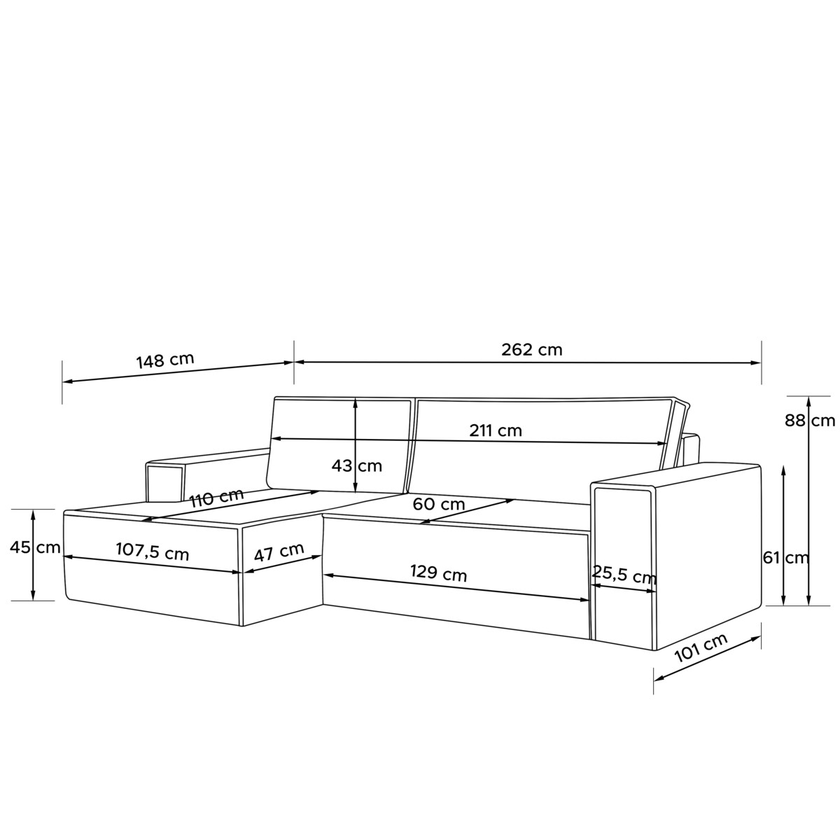 KONSIMO NAPI Narożnik lewy, kolor szary