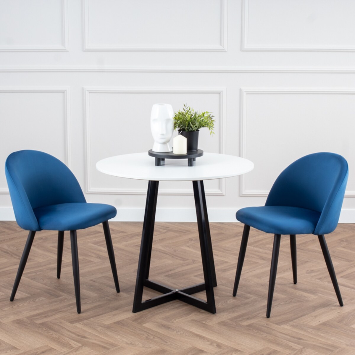 Krzesło tapicerowane do salonu jadalni welurowe granatowe loft