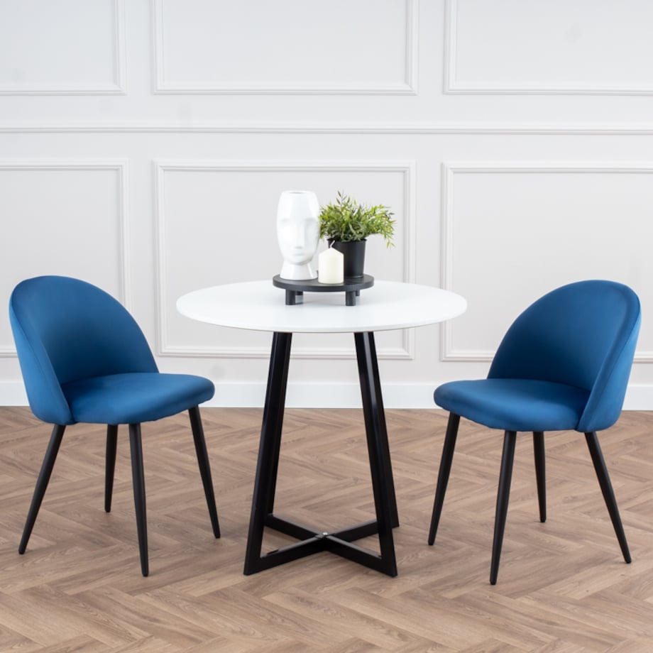 Krzesło tapicerowane do salonu jadalni welurowe granatowe loft