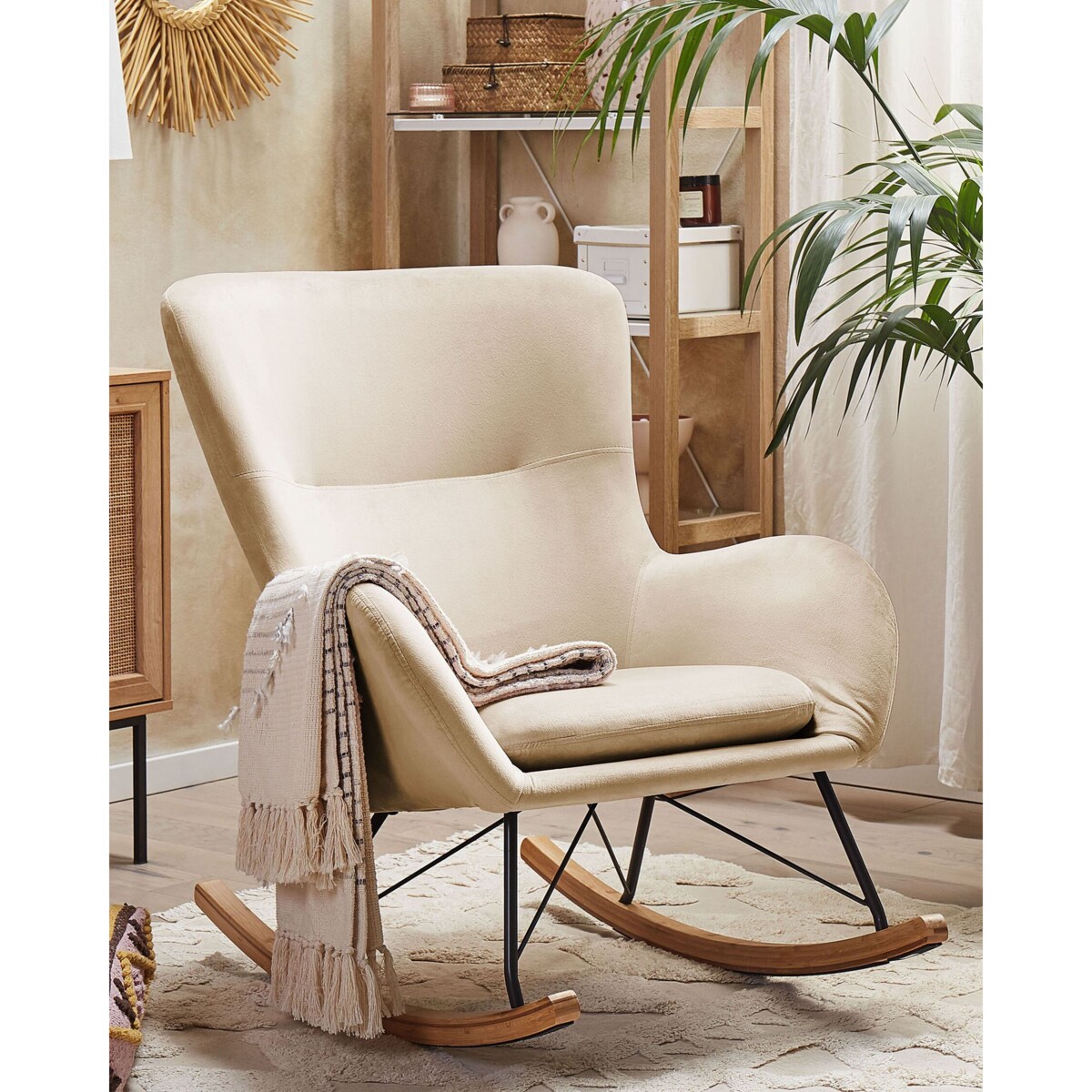 Fotel bujany welurowy beżowy ELLAN