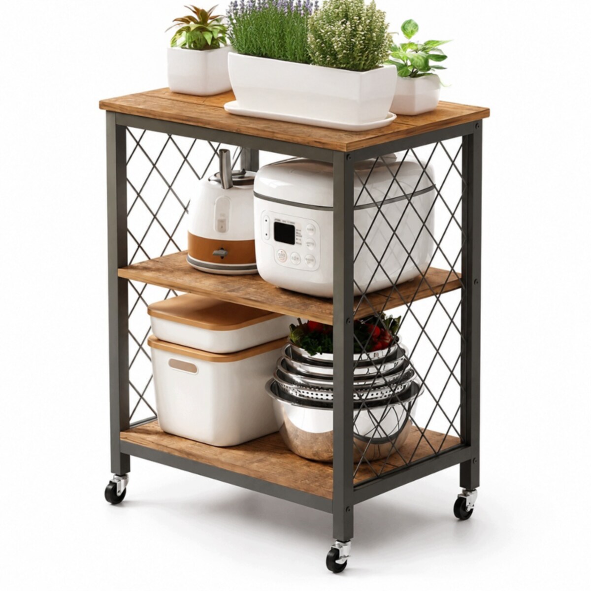 Szafka mobilna na kółkach loft stolik wózek kuchenny ciemny brąz 60 cm