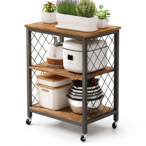 Szafka mobilna na kółkach loft stolik wózek kuchenny ciemny brąz 60 cm