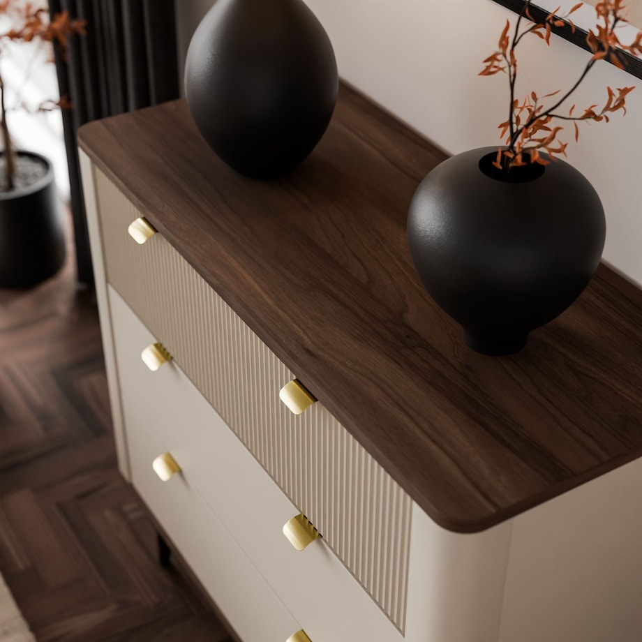 Komoda do salonu AUTUMN 3S na wysokich nóżkach, kaszmir / orzech