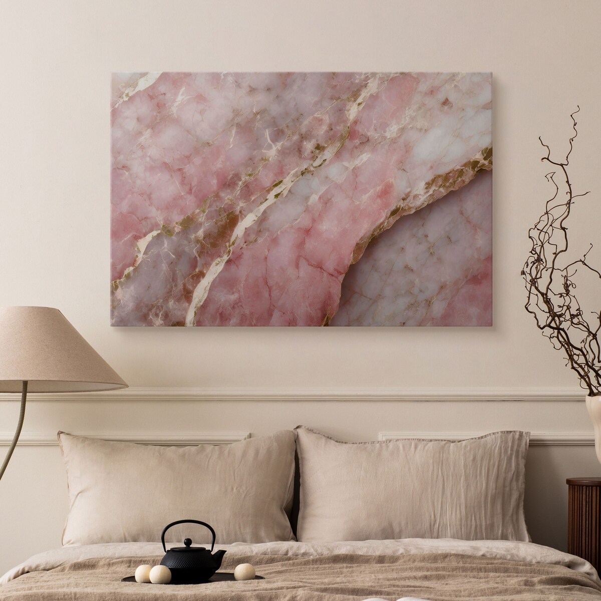 OBRAZ DO SYPIALNI IMITACJA KAMIENIA RÓŻOWY MARMUR STYL GLAMOUR 120x80cm