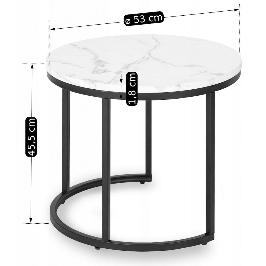 Stolik Kawowy Okrągły Loft Ława Do Salonu 2w1 DAFNE Biały Marmur Czarny