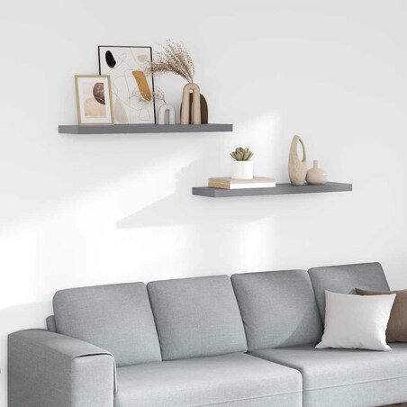 vidaXL Półki ścienne, 2 szt., szare, 90x23,5x3,8 cm, MDF