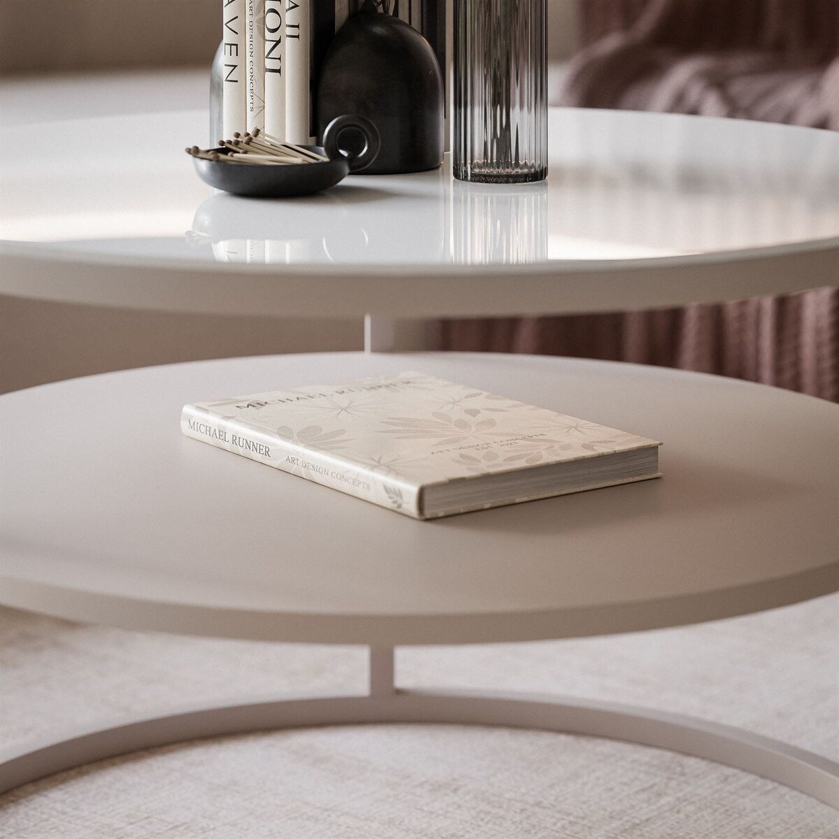 Stolik Kawowy CIRI KASZMIR z półką białe szkło