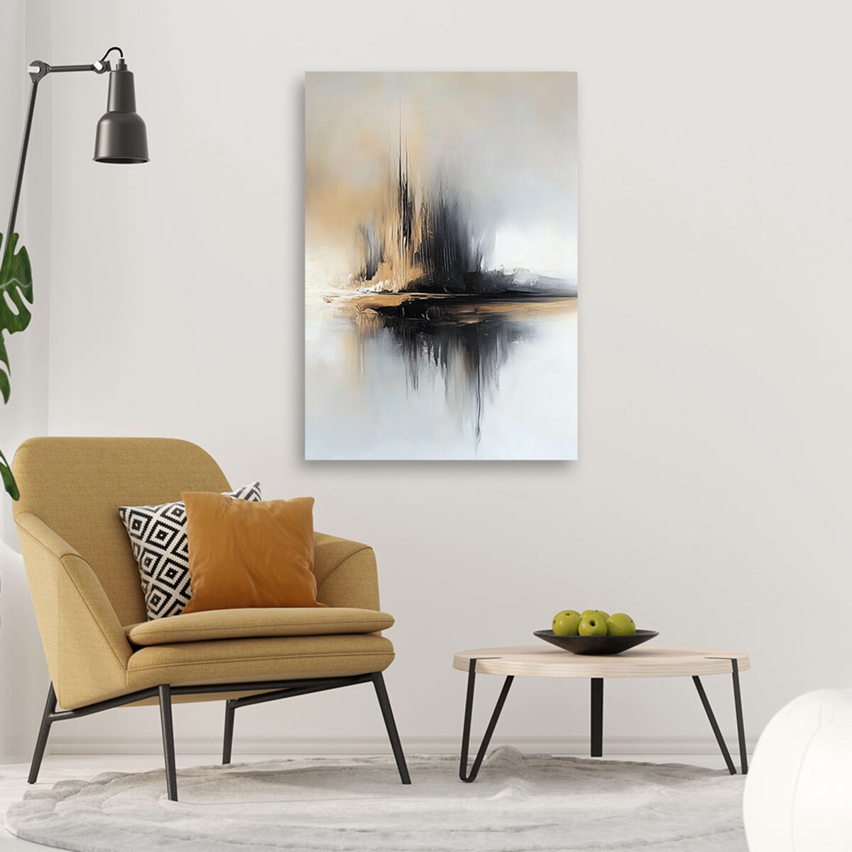 Nowoczesny obraz na ścianę do salonu Abstrakcja Beżowo Szara 70x100