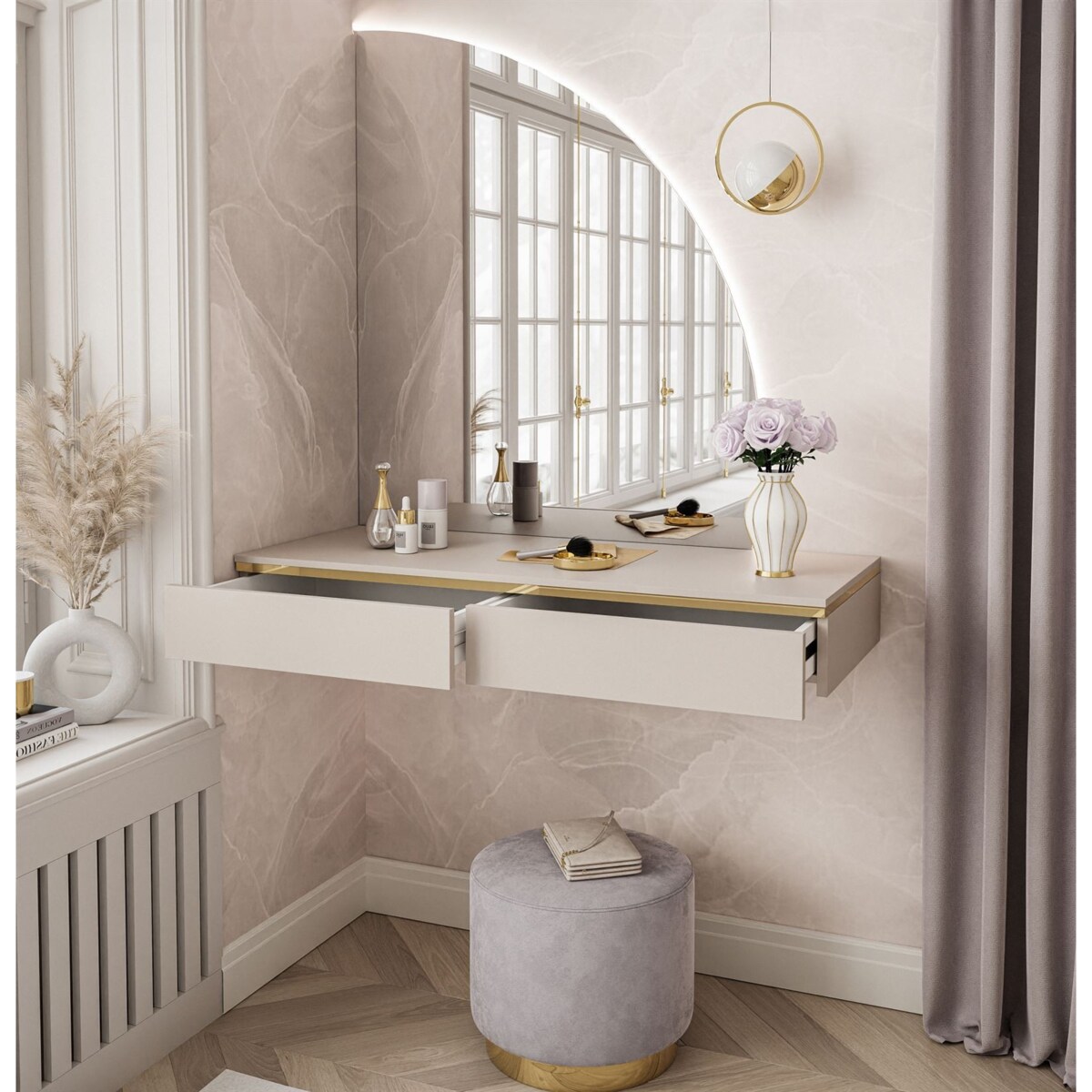 Toaletka AURORA-Q wisząca kaszmir z lustrem prawym