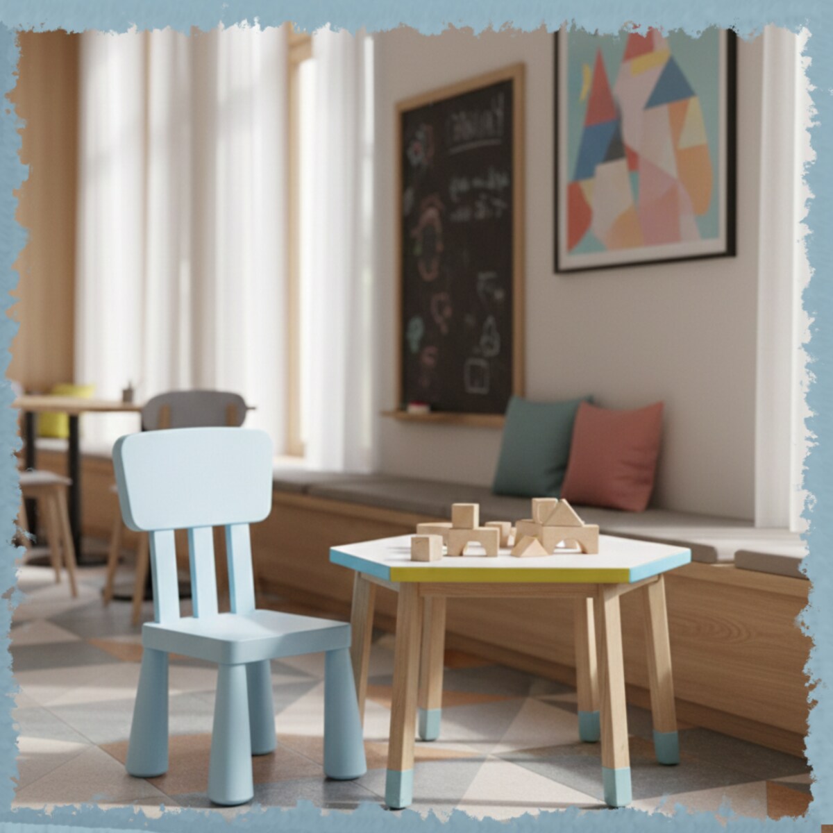 Krzesełko dla dzieci plastikowe z oparciem wygodne do pokoju niebieskie