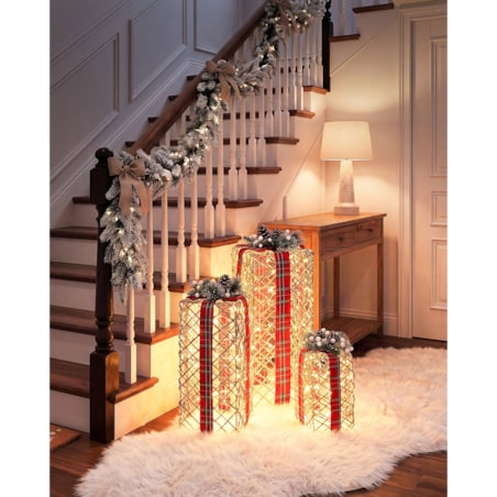 Zestaw 3 dekoracji świątecznych LED KAUSALA 65/55/45 cm Prezenty świąteczne Brązowy