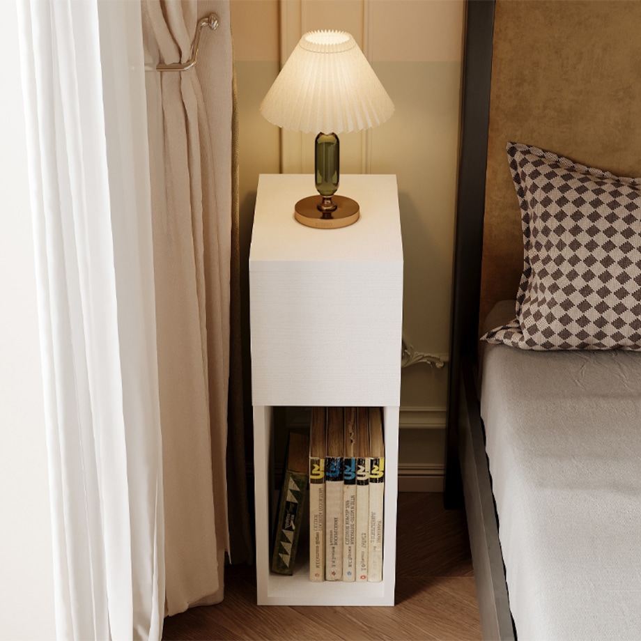 Szafka nocna biała z szufladą stolik z półką nowoczesny sypialni 55 cm