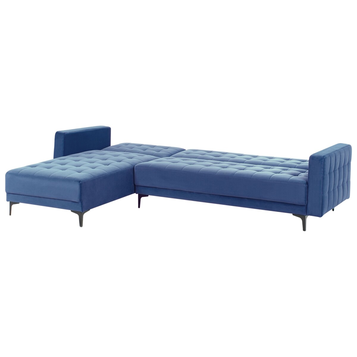 Sofa prawostronna rozkładana welurowa niebieska ABERDEEN