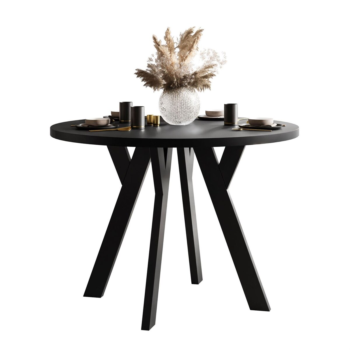 Okrągły stół rozkładany VOLTA MATT, nogi czarne, blat czarny