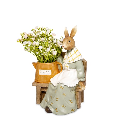 Dekoracja - króliczka z koszem kwiatów 20x15x10 cm LAPIN - IV