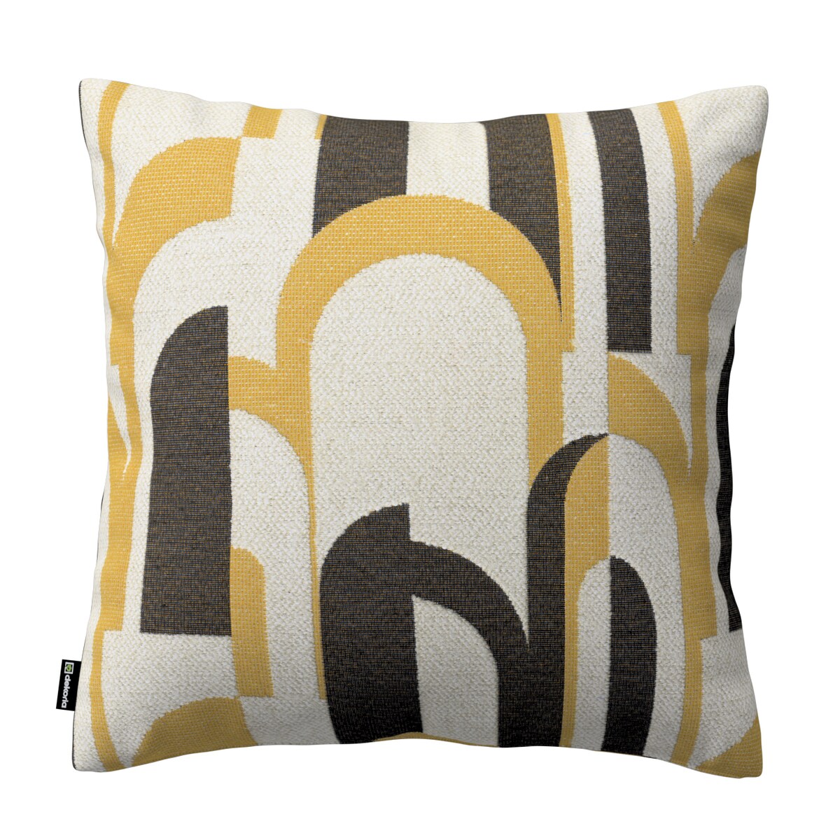 Poszewka Kinga na poduszkę 60x60 czarno-żółte wzory na kremowym tle