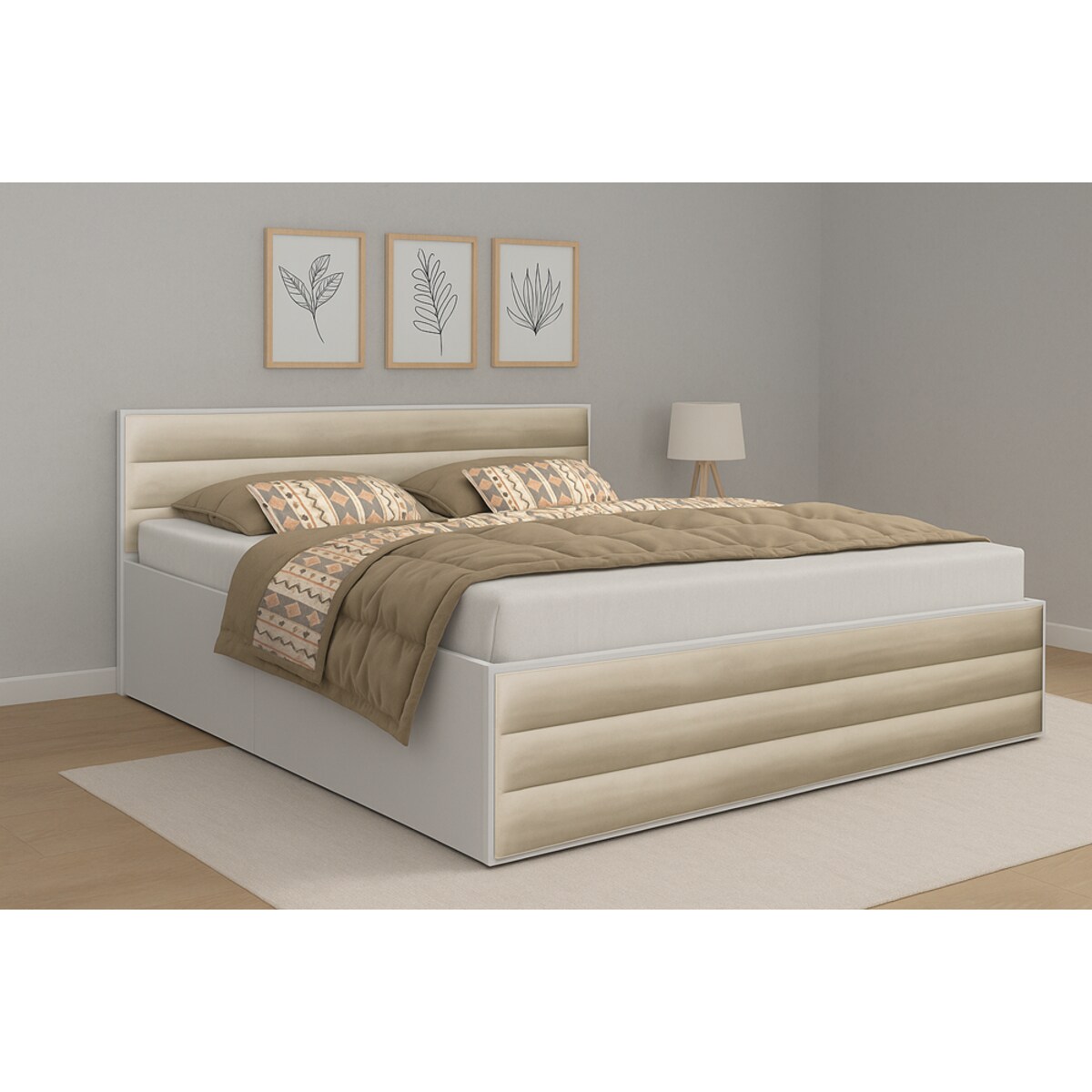 Łóżko ALDO 3 140x200 z potrójnymi panelami i pojemnikiem- beżowe