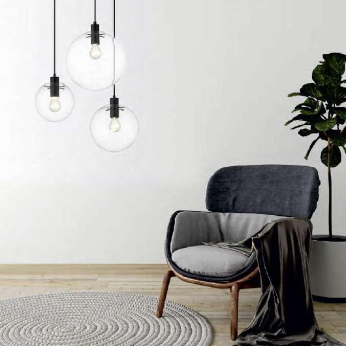 Loftowa LAMPA wisząca PUERTO LP-004/1P M BK Light Prestige skandynawska OPRAWA szklany ZWIS kula ball przezroczysta czarna