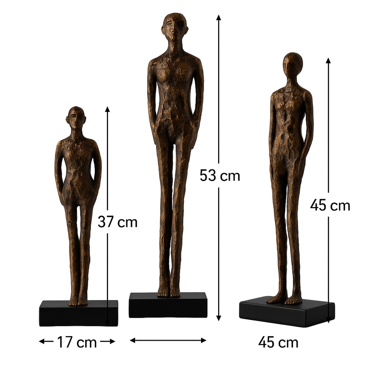 ZESTAW TRZECH FIGUREK DEKORACYJNYCH CHRISTIANO MIEDZIANE