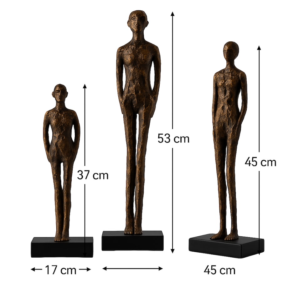 ZESTAW TRZECH FIGUREK DEKORACYJNYCH CHRISTIANO MIEDZIANE