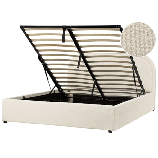 Łóżko z pojemnikiem boucle 140 x 200 cm jasnobeżowe QUILLIEN